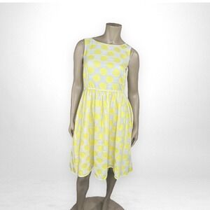 LOFT 2 Yellow White Polka Dot Retro Fit Flare Dress Lightweight Casual